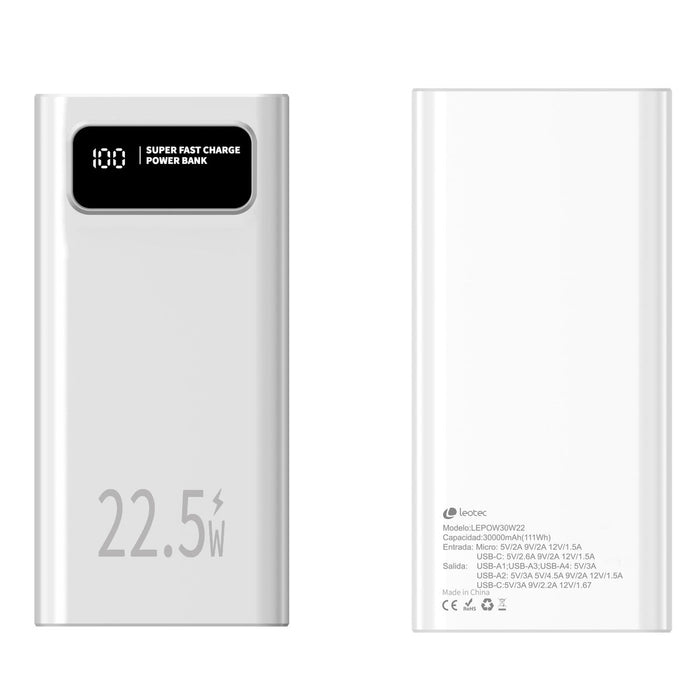 Преносима батерия Powerbank LEOTEC LEPOW30W22W Бял 30000 mAh