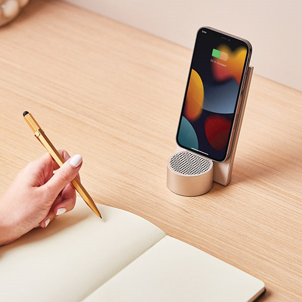 Индукционно зарядно Lexon City Energy Pro 10W със Bluetooth спийкър, светлозлатен