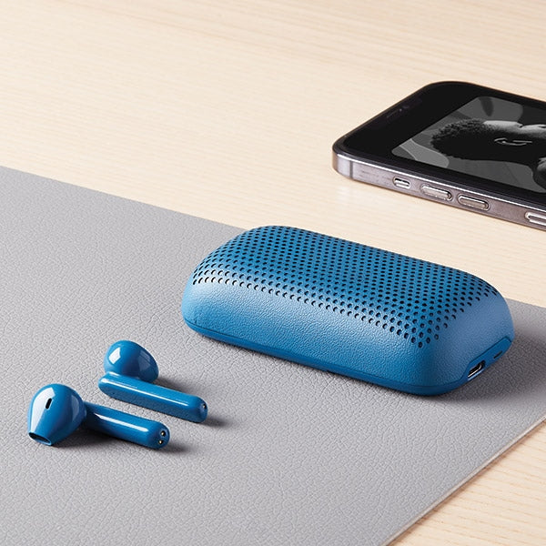 Безжични слушалки Lexon Speakerbuds с Bluetooth говорител, синьо