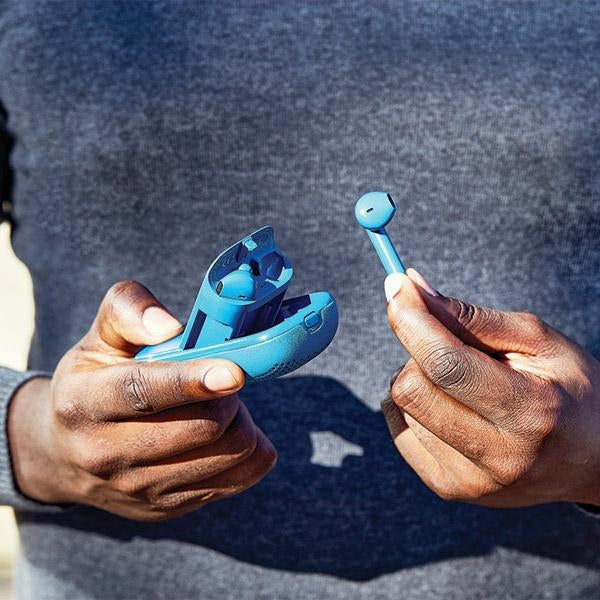 Безжични слушалки Lexon Speakerbuds с Bluetooth говорител, синьо