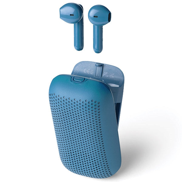 Безжични слушалки Lexon Speakerbuds с Bluetooth говорител, синьо