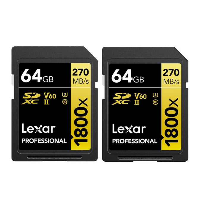 ПАКЕТ (2бр) КАРТИ ПАМЕТ SDXC 2x64GB 270/180MB/s UHS-II,V60,U3 LEXAR