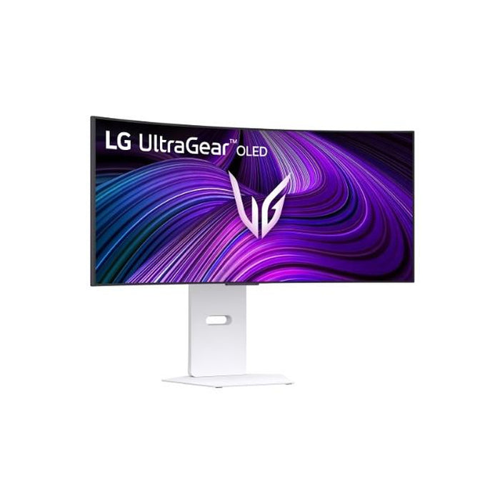 LG 34GX90SA-W, 34", OLED UltraGear 21:9 Curved Smart, IPS 0.03 ms, WQHD (3440x1440), 240Hz, HDR 10, 1500000:1, 250 cd/m2, DCI-P3 98.5%, USB 3.0, VRR, Free-sync, G-Sync, USB-C, PD 65W, HDMI, DP, PBP, високоговорители, превключвател LG, височина, завъртане,