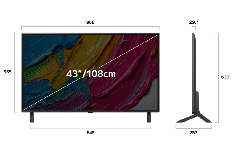 LG 43QNED80A3A, 43" 4K QNED HDR Smart TV, 3840x2160, DVB-T2/C/S2, a7 AI процесор, HDR10 / HLG, webOS 25 ThinQ, VRR / ALLM / HGiG, 4K мащабиране, WiFi 5, Гласов контрол, Bluetooth 5.1, AirPlay 2, LAN, CI, HDMI, SPDIF, Google Cast, 2-полюсна стойка