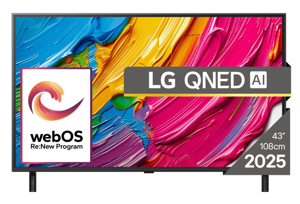LG 43QNED80A3A, 43" 4K QNED HDR Smart TV, 3840x2160, DVB-T2/C/S2, a7 AI процесор, HDR10 / HLG, webOS 25 ThinQ, VRR / ALLM / HGiG, 4K мащабиране, WiFi 5, Гласов контрол, Bluetooth 5.1, AirPlay 2, LAN, CI, HDMI, SPDIF, Google Cast, 2-полюсна стойка