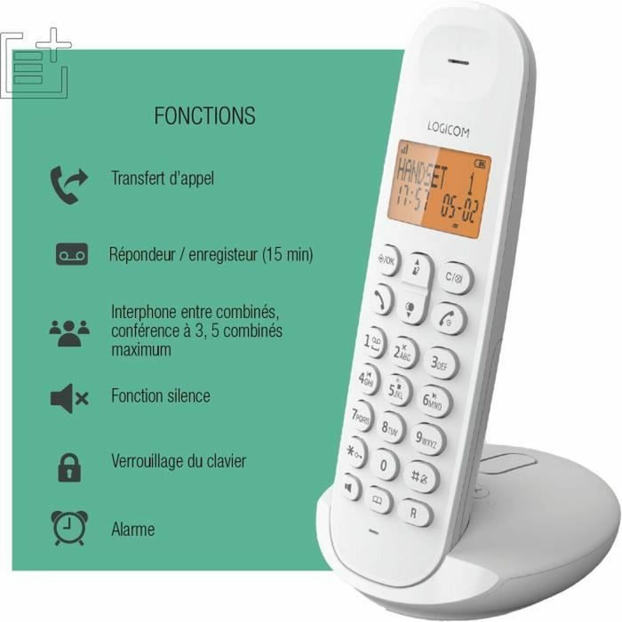 Безжичен телефон Logicom DECT ILOA 155T SOLO Бял