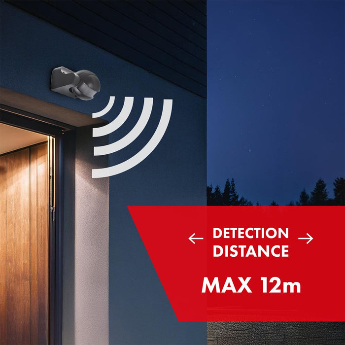 Maclean MCE358 GR Инфрачервен PIR сензор за движение IP44 Сив обхват 12m Макс. натоварване 800/1200W Детектор за движение