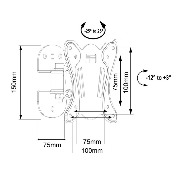 Maclean MC-415 TV Monitor Wall Mount 13"-32" 30kg Накланяне Завъртане макс. VESA 100x100 30 кг черен тънък универсален прахово боядисан