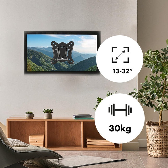 Maclean MC-415 TV Monitor Wall Mount 13"-32" 30kg Накланяне Завъртане макс. VESA 100x100 30 кг черен тънък универсален прахово боядисан