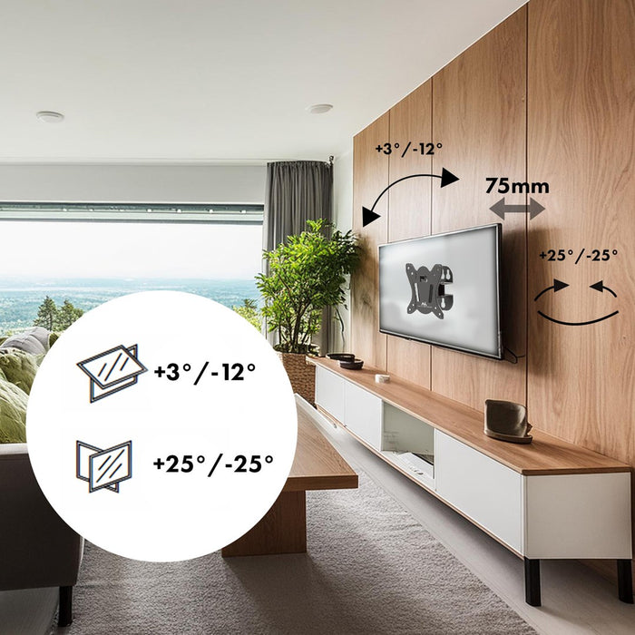 Maclean MC-415 TV Monitor Wall Mount 13"-32" 30kg Накланяне Завъртане макс. VESA 100x100 30 кг черен тънък универсален прахово боядисан