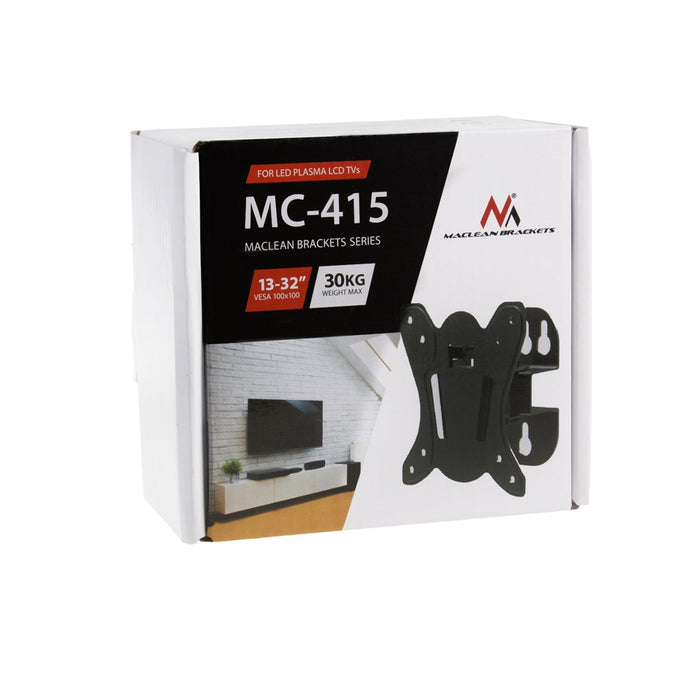 Maclean MC-415 TV Monitor Wall Mount 13"-32" 30kg Накланяне Завъртане макс. VESA 100x100 30 кг черен тънък универсален прахово боядисан