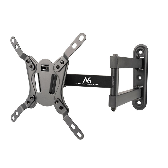 Maclean MC-418 Телевизионен монитор Full Motion Стойка за стена 23"-43" 30 кг макс. VESA 200x200 Черен Накланящ се Въртящ се регулируем държач на разстоянието до стената Скоба Здраво прахово покритие