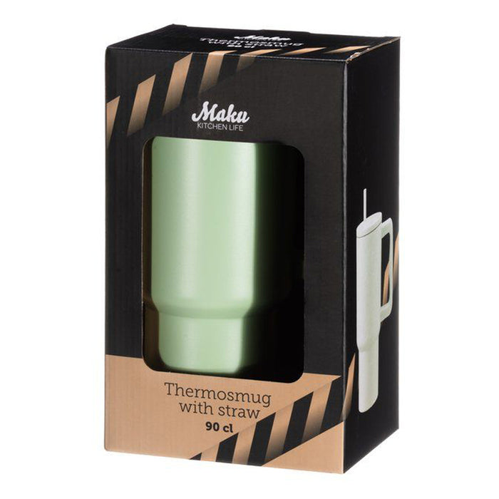 ТЕРМО ЧАША С ДРЪЖКА И СЛАМКА 900ML GREEN MAKU