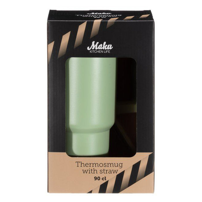ТЕРМО ЧАША С ДРЪЖКА И СЛАМКА 900ML GREEN MAKU