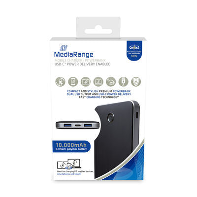 MediaRange Външна батерия 10.000mAh, черно/сребристо