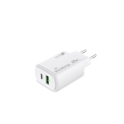 MediaRange Адаптер за бързо зареждане 25W GaN 1x USB-C и 1x USB-A, White