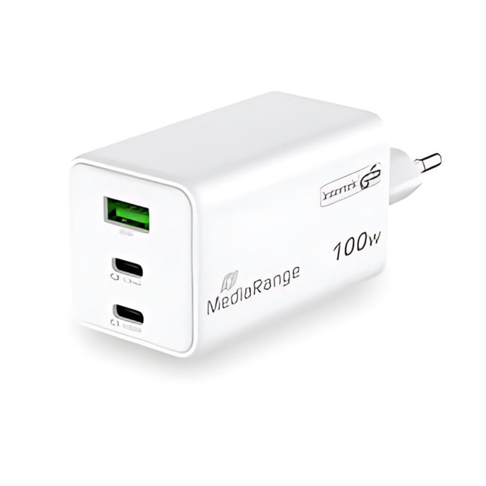 MediaRange Адаптер за бързо зареждане 100 W GaN (EU-Plug) Бял