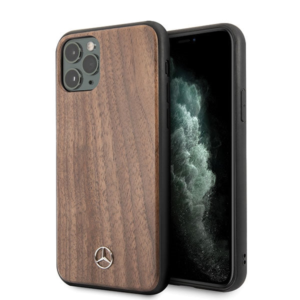 Твърд калъф Mercedes MEHCN58VWOLB Wood Line Walnut за iPhone 11 Pro, кафяв