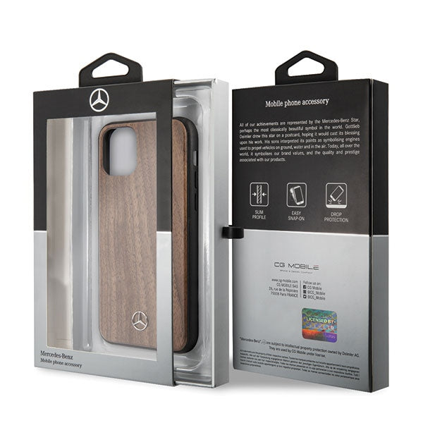 Твърд калъф Mercedes MEHCN58VWOLB Wood Line Walnut за iPhone 11 Pro, кафяв