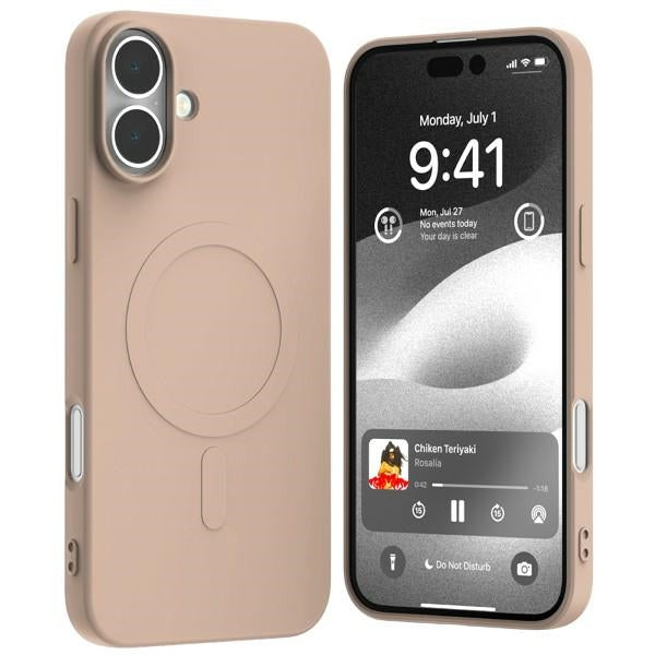 Силиконов калъф Mercury MagSafe за iPhone 16Plus 6,7", розово-пясъчен