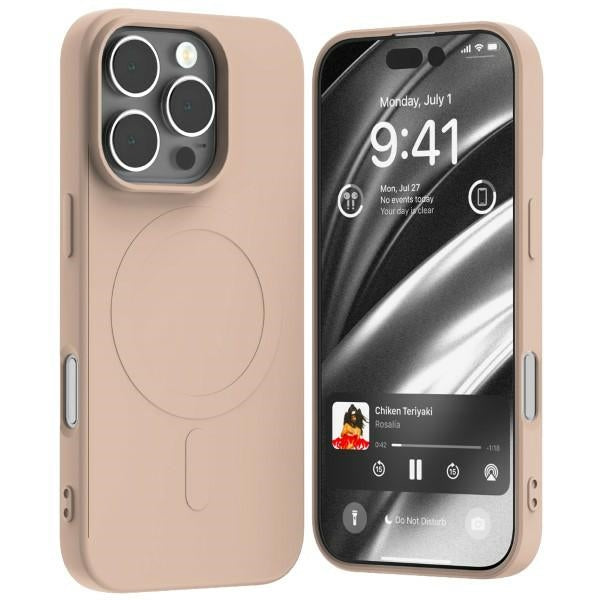 Силиконов калъф Mercury MagSafe за iPhone 16Pro 6,3", розово-пясъчен