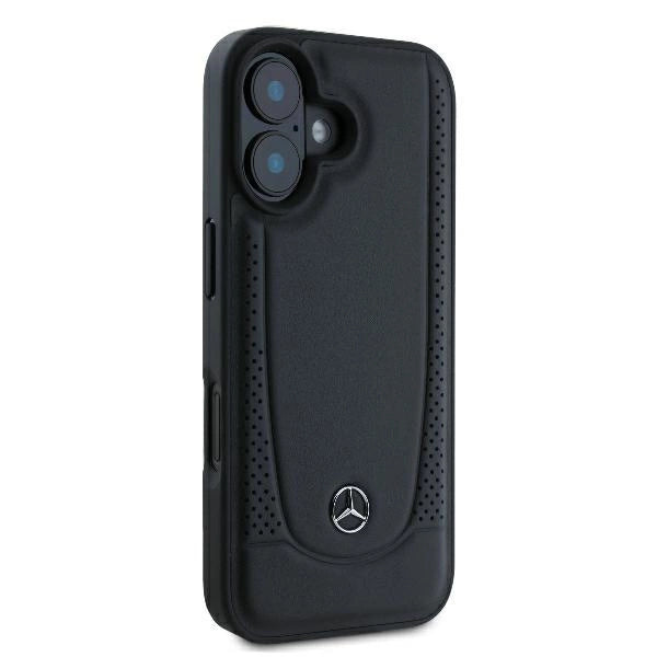Кожен градски калъф Mercedes за iPhone 16 Plus - черен
