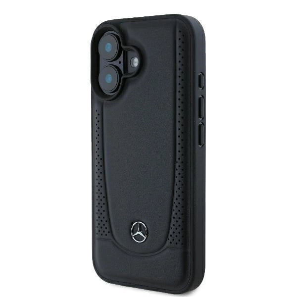 Кожен градски калъф Mercedes за iPhone 16 Plus - черен