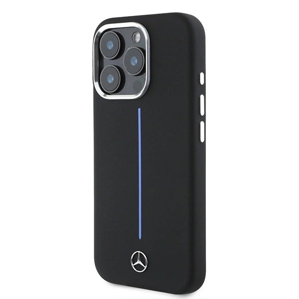 Калъф Mercedes Silicone Blue Stripe MagSafe за iPhone 16 Pro Max - черен