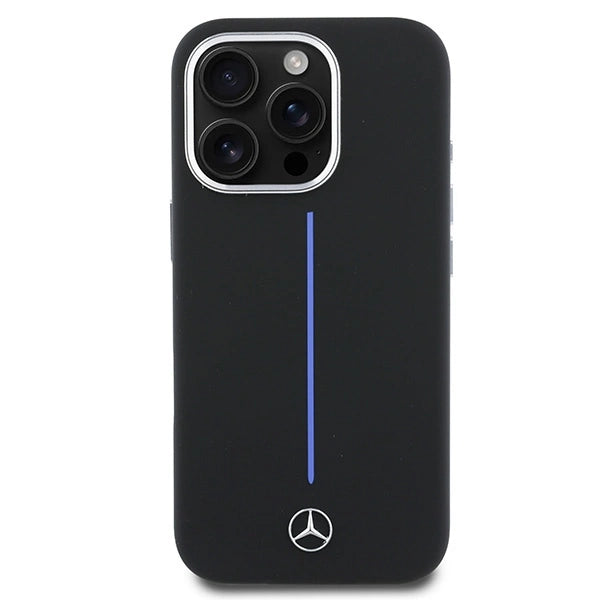 Калъф Mercedes Silicone Blue Stripe MagSafe за iPhone 16 Pro Max - черен