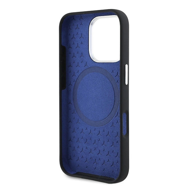 Калъф Mercedes Silicone Blue Stripe MagSafe за iPhone 16 Pro Max - черен