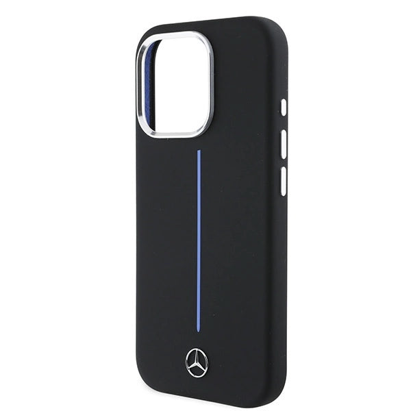 Калъф Mercedes Silicone Blue Stripe MagSafe за iPhone 16 Pro Max - черен