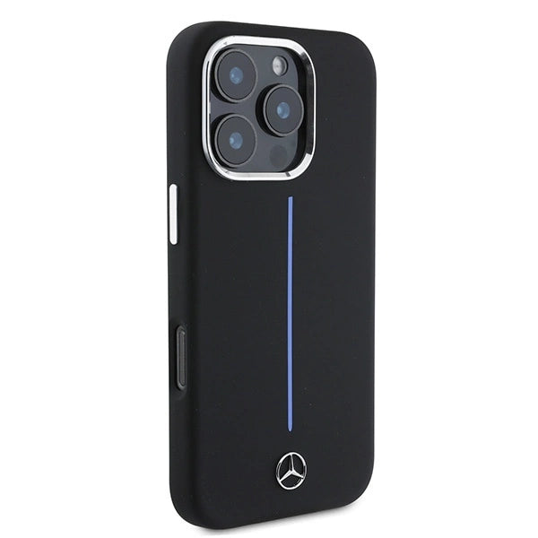 Калъф Mercedes Silicone Blue Stripe MagSafe за iPhone 16 Pro Max - черен