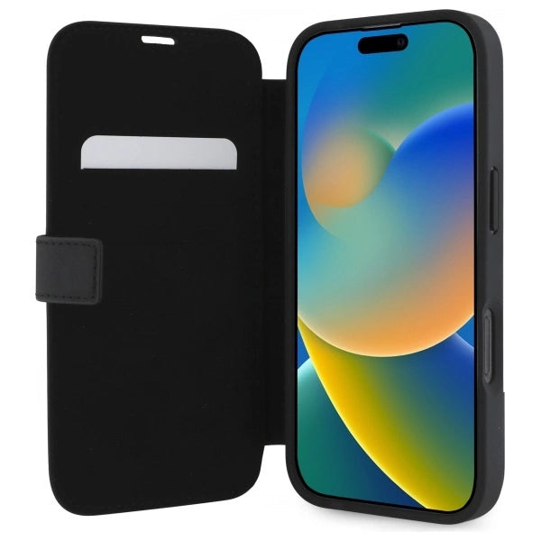 Калъф Mercedes за iPhone 16 Pro от кожа имитация на дърво - черен