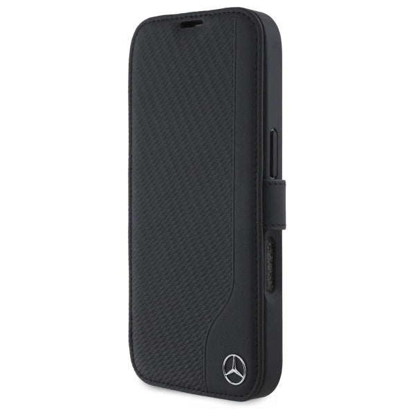 Калъф Mercedes за iPhone 16 Pro от кожа имитация на дърво - черен