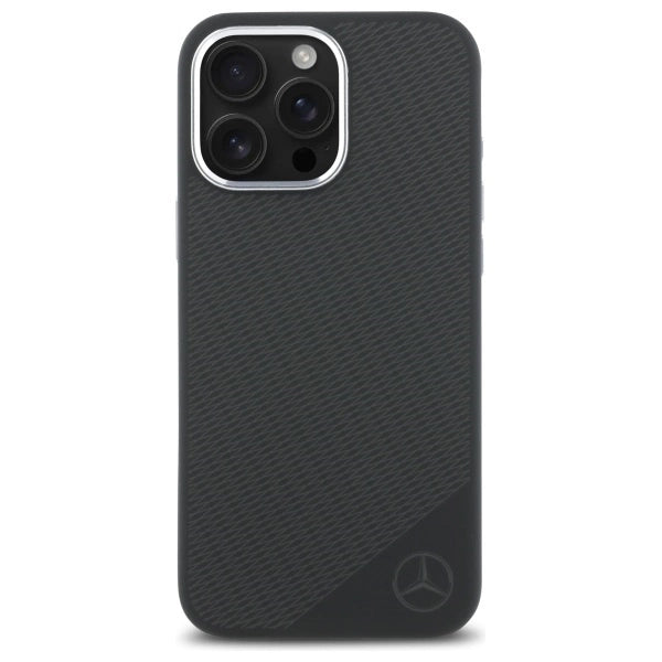 Калъф Mercedes Silicone Tonal Logo Wood Pattern MagSafe iPhone 16 Pro Max - черен