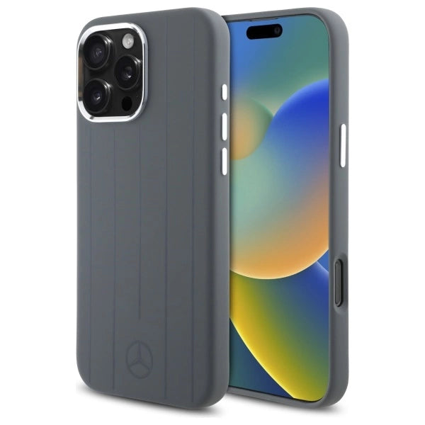 Силиконов калъф Mercedes Silicone Vertical Tonal Stripes MagSafe за iPhone 16 Pro Max - сив