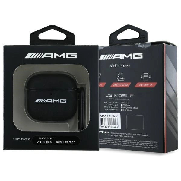 Калъф AMG Leather White Logo за AirPods 4 - черен / бял