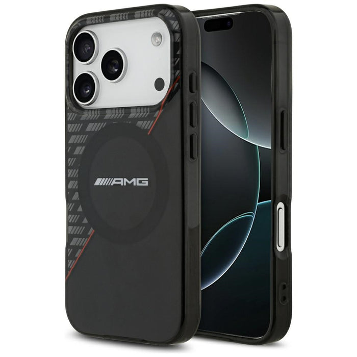 AMG двуслоен прозрачен ромбовиден калъф MagSafe за iPhone 17 Pro - черен и червен