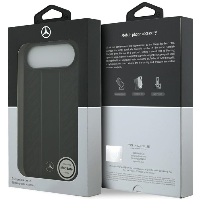 Калъф Mercedes Leather Laurel Leaves Stripes MagSafe Case за iPhone 17 Air - черен