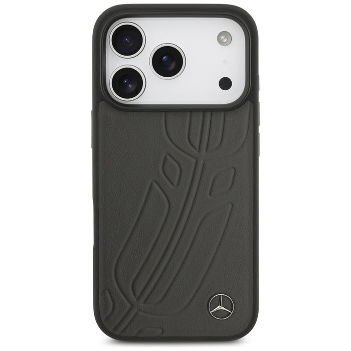 Калъф Mercedes Leather Large Laurel Leave MagSafe Case за iPhone 17 Pro - черен и сив