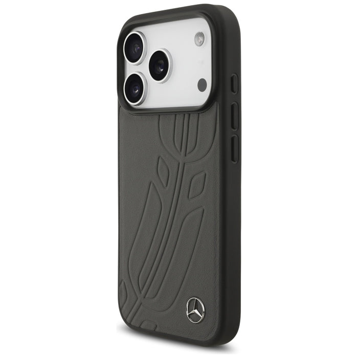 Калъф Mercedes Leather Large Laurel Leave MagSafe Case за iPhone 17 Pro - черен и сив