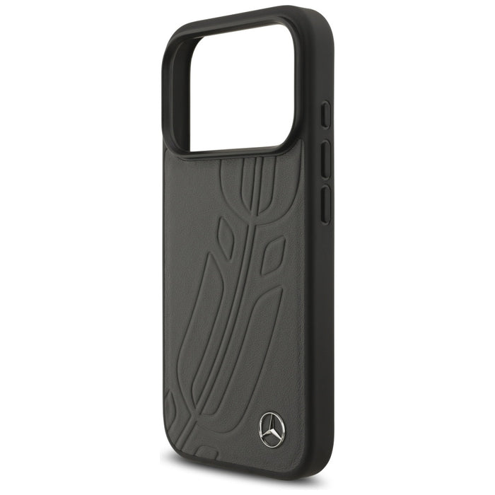 Калъф Mercedes Leather Large Laurel Leave MagSafe Case за iPhone 17 Pro - черен и сив