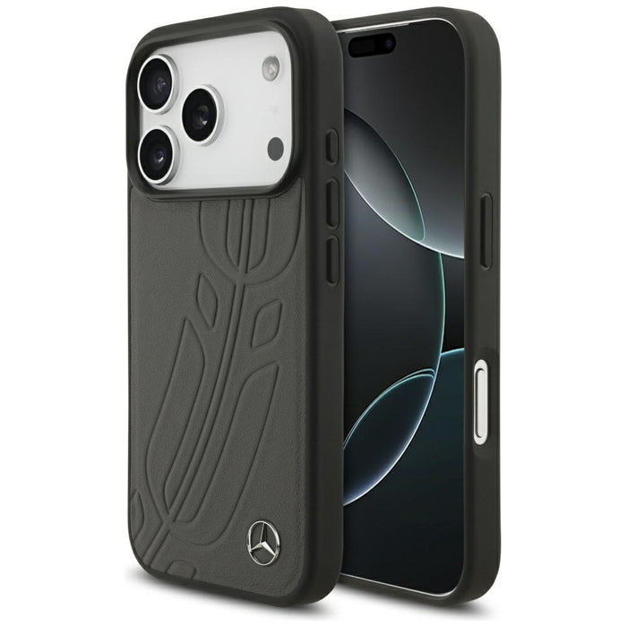 Калъф Mercedes Leather Large Laurel Leave MagSafe Case за iPhone 17 Pro - черен и сив