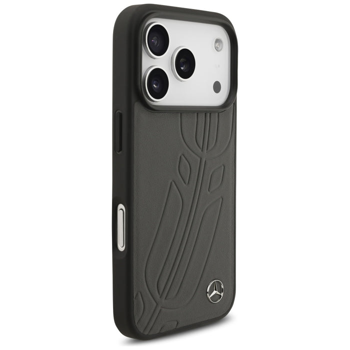 Калъф Mercedes Leather Large Laurel Leave MagSafe Case за iPhone 17 Pro - черен и сив