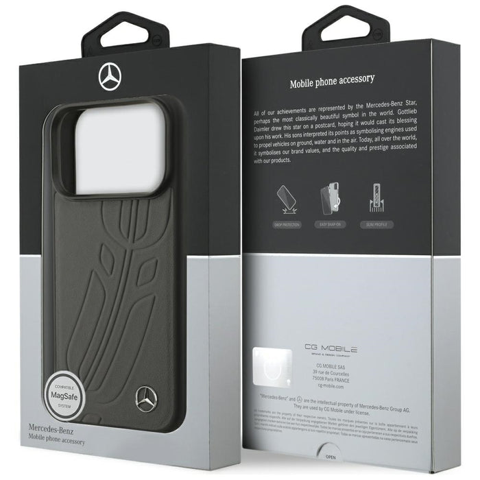 Калъф Mercedes Leather Large Laurel Leave MagSafe Case за iPhone 17 Pro - черен и сив