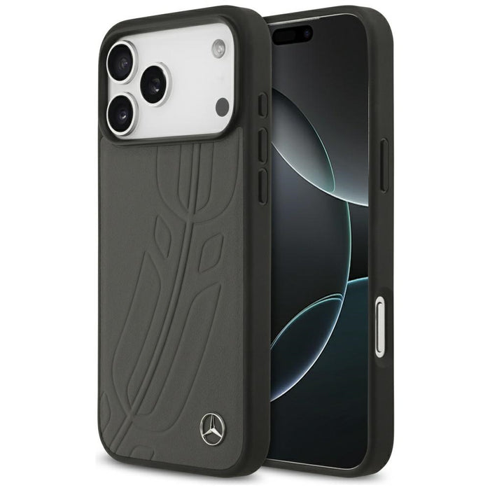 Кожен калъф Mercedes Large Laurel Leave MagSafe за iPhone 17 Pro Max - черен и сив