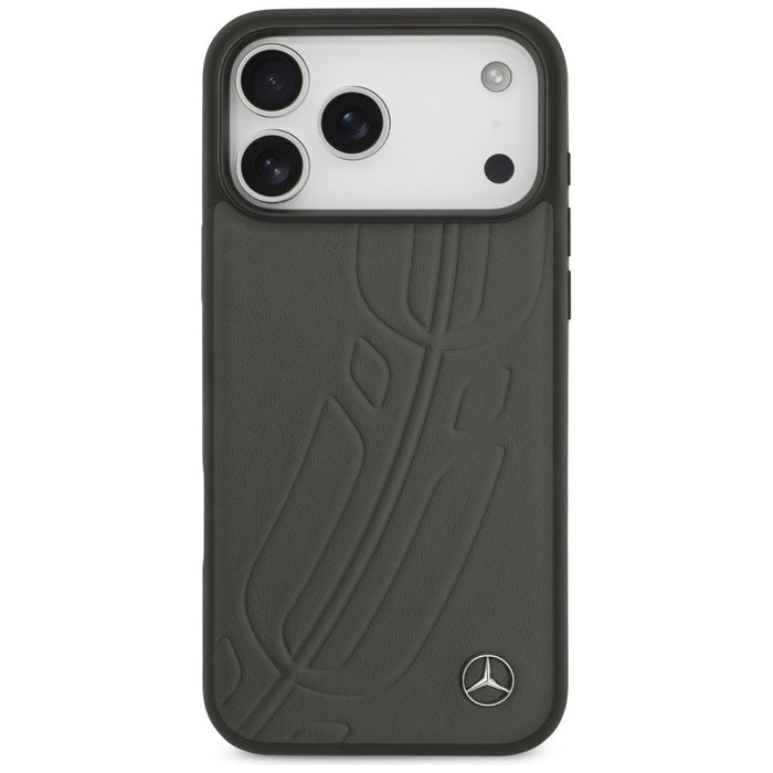 Кожен калъф Mercedes Large Laurel Leave MagSafe за iPhone 17 Pro Max - черен и сив