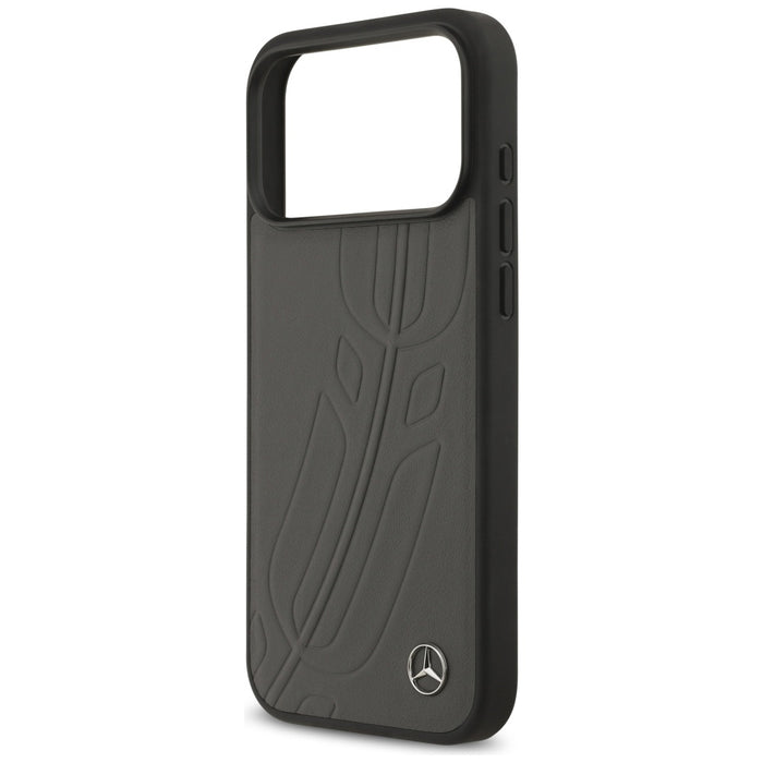 Кожен калъф Mercedes Large Laurel Leave MagSafe за iPhone 17 Pro Max - черен и сив