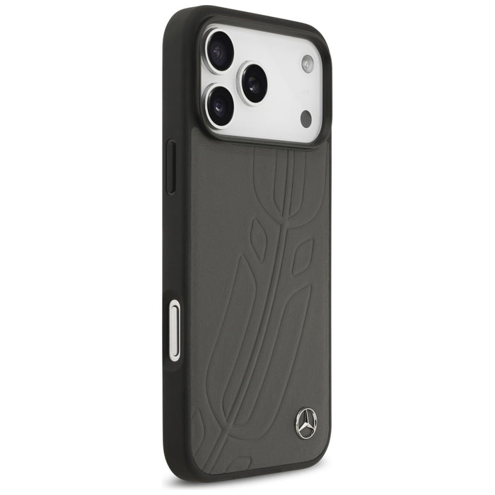 Кожен калъф Mercedes Large Laurel Leave MagSafe за iPhone 17 Pro Max - черен и сив