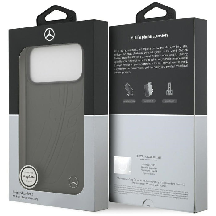 Кожен калъф Mercedes Large Laurel Leave MagSafe за iPhone 17 Pro Max - черен и сив